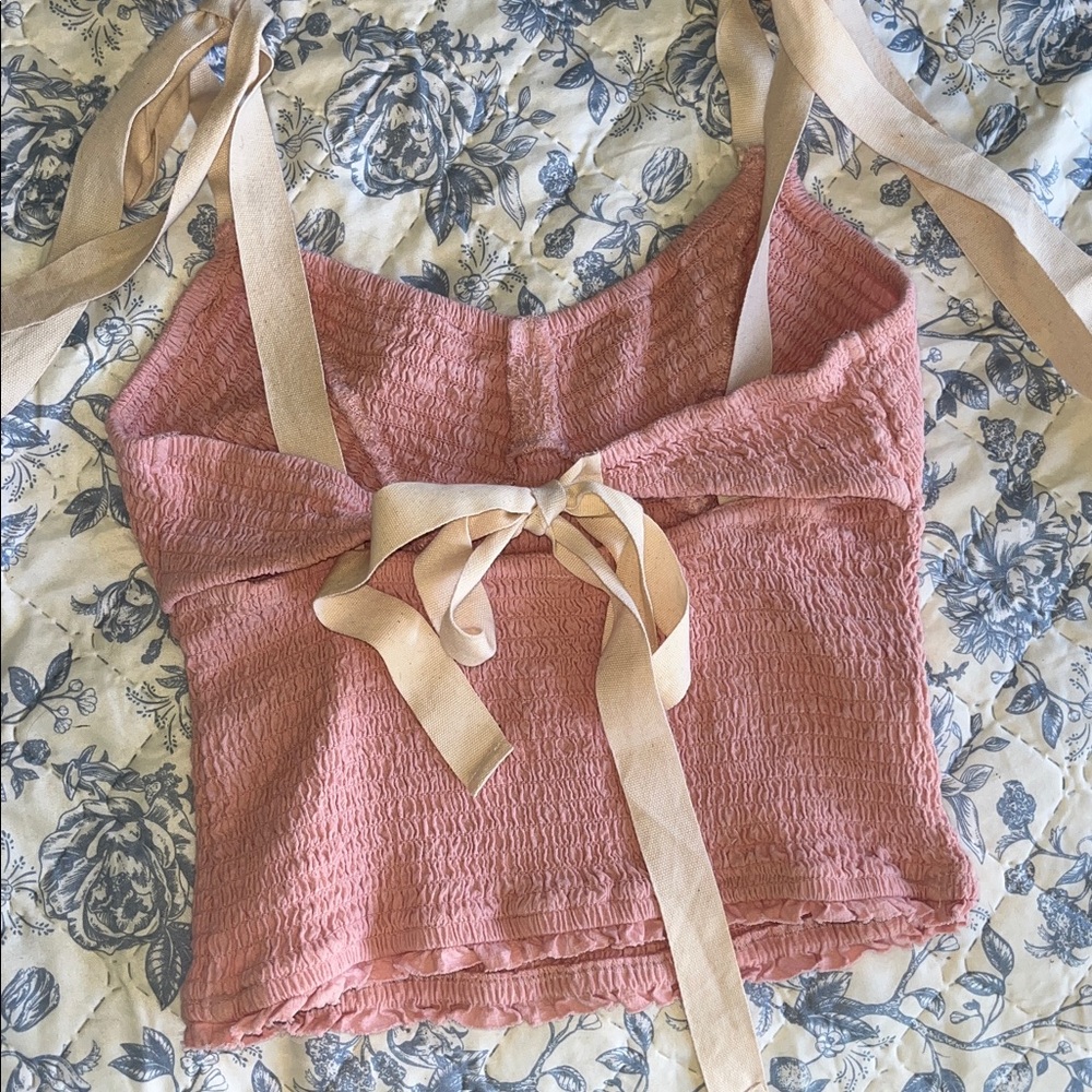 Free People Women’s Smocked Rose Pink Tie-Back Tank Top